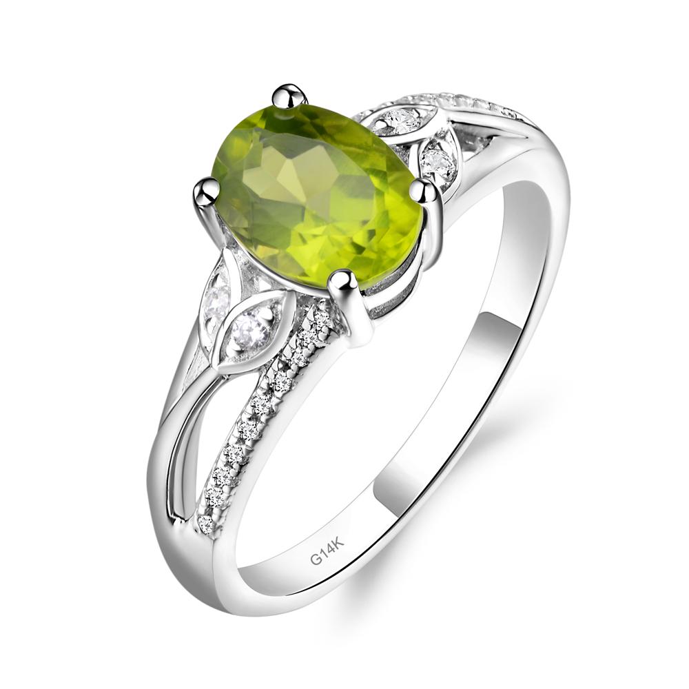 Vintage Oval Cut Peridot Engagement Ring - LUO Jewelry #metal_14k white gold