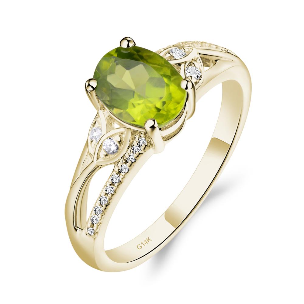 Vintage Oval Cut Peridot Engagement Ring - LUO Jewelry #metal_14k yellow gold