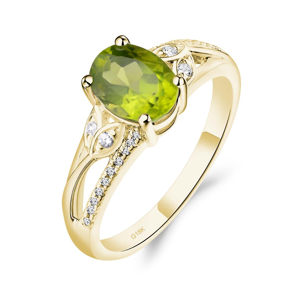 Vintage Oval Cut Peridot Engagement Ring - LUO Jewelry #metal_18k yellow gold