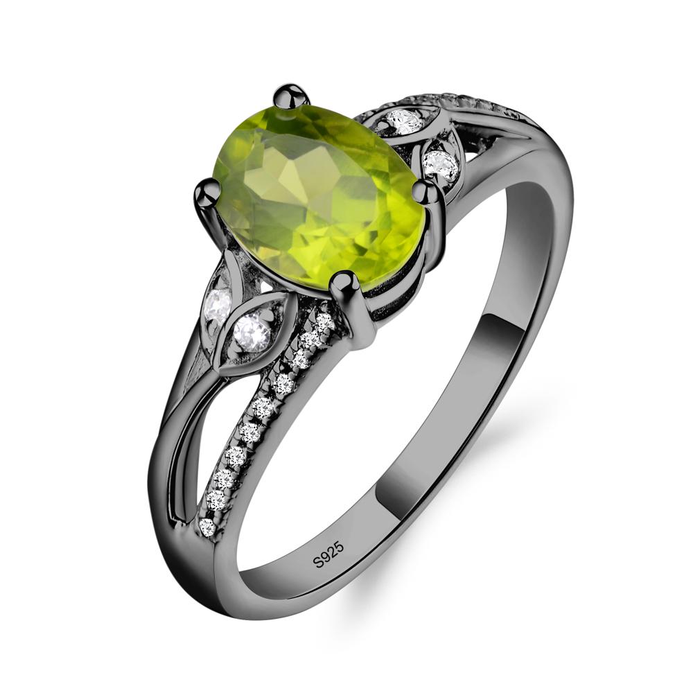 Vintage Oval Cut Peridot Engagement Ring - LUO Jewelry #metal_black finish sterling silver