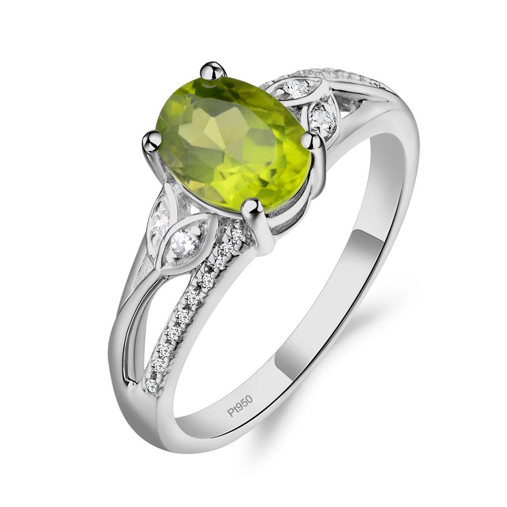 Vintage Oval Cut Peridot Engagement Ring - LUO Jewelry #metal_platinum