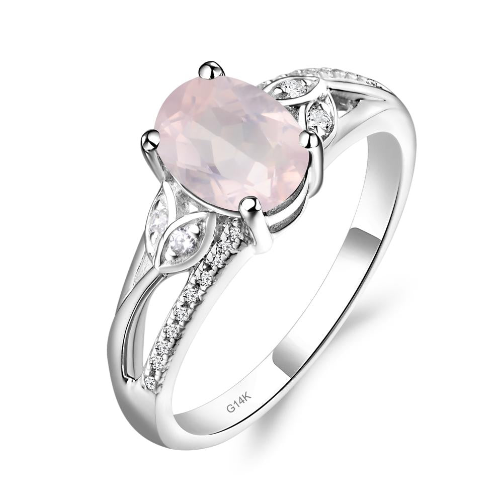 Vintage Oval Cut Rose Quartz Engagement Ring - LUO Jewelry #metal_14k white gold
