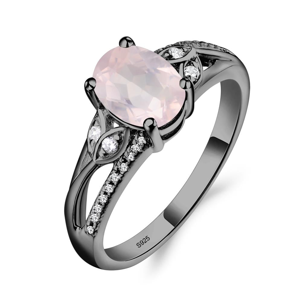 Vintage Oval Cut Rose Quartz Engagement Ring - LUO Jewelry #metal_black finish sterling silver