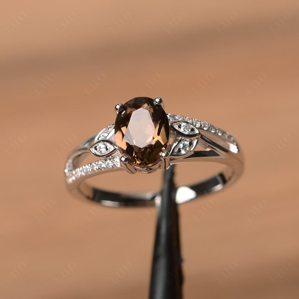 Vintage Oval Cut Smoky Quartz Engagement Ring - LUO Jewelry