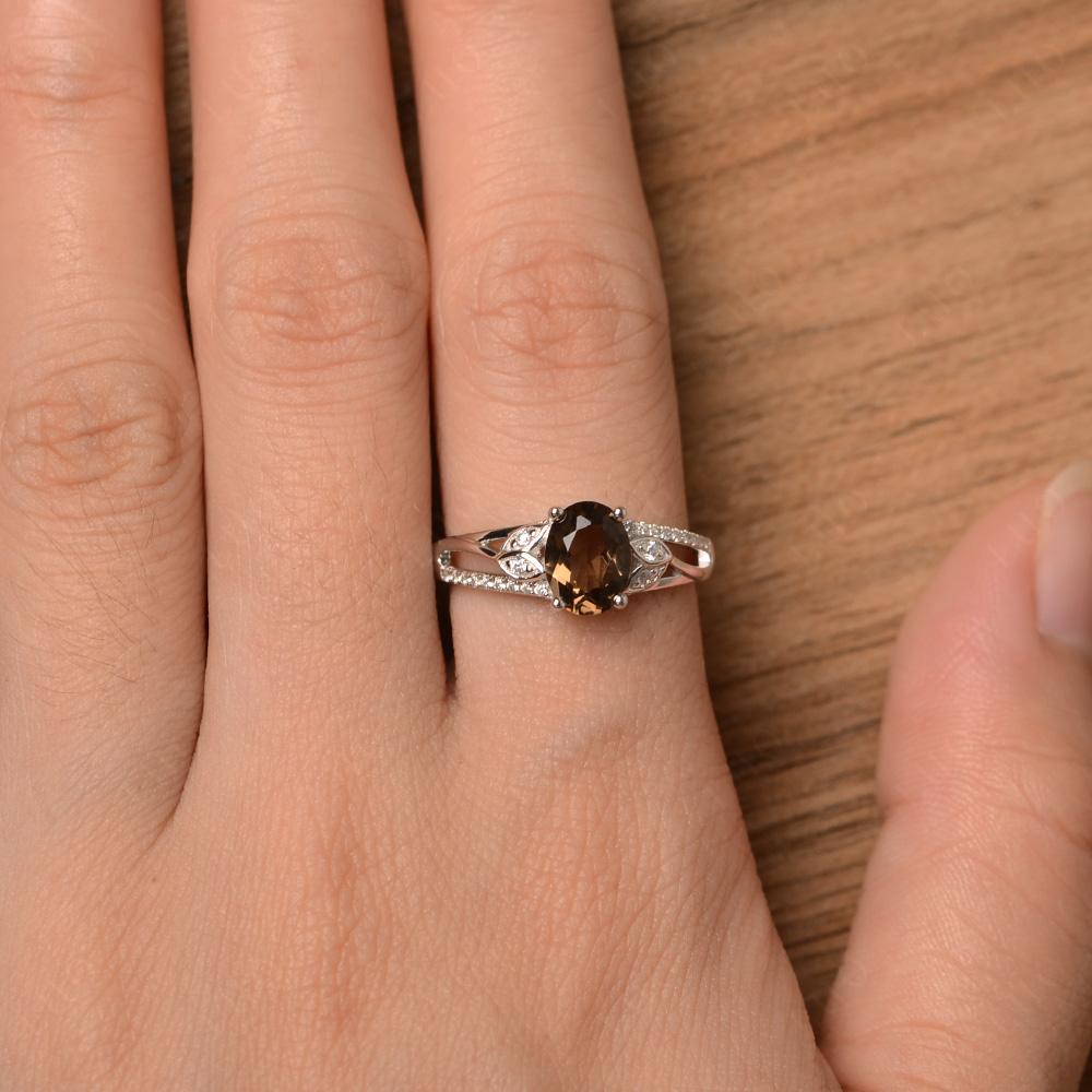 Vintage Oval Cut Smoky Quartz Engagement Ring - LUO Jewelry