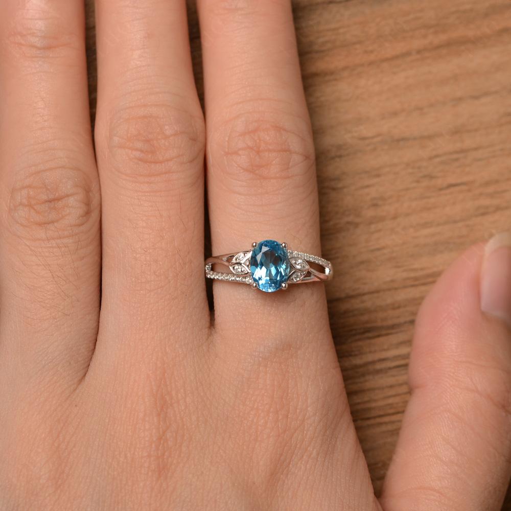 Vintage Oval Cut Swiss Blue Topaz Engagement Ring - LUO Jewelry