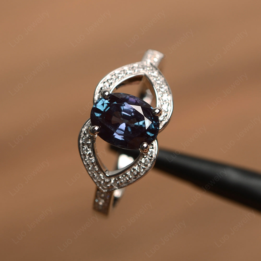 Oval Cut Alexandrite Split Shank Ring White Gold - LUO Jewelry