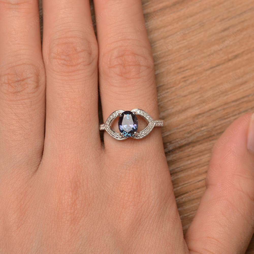 Oval Cut Alexandrite Split Shank Ring White Gold - LUO Jewelry