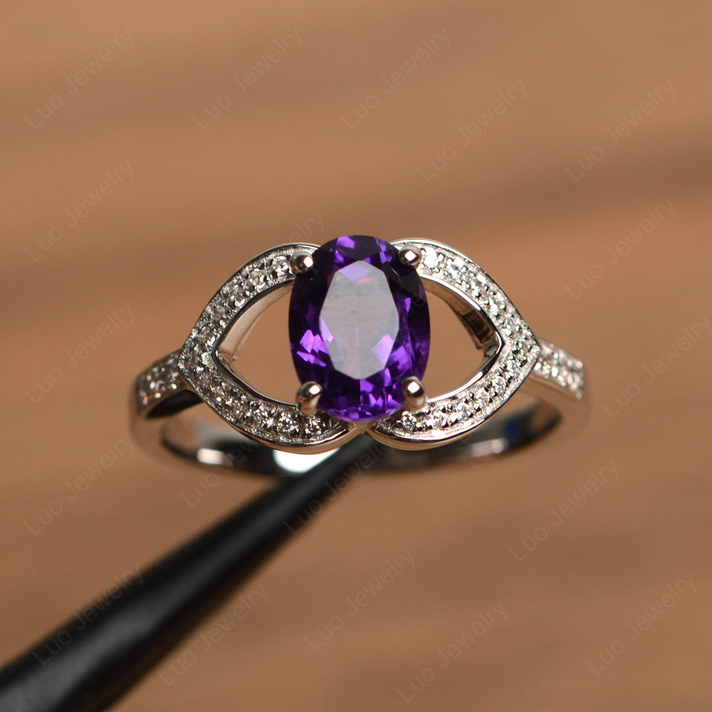 Oval Cut Amethyst Split Shank Ring White Gold - LUO Jewelry