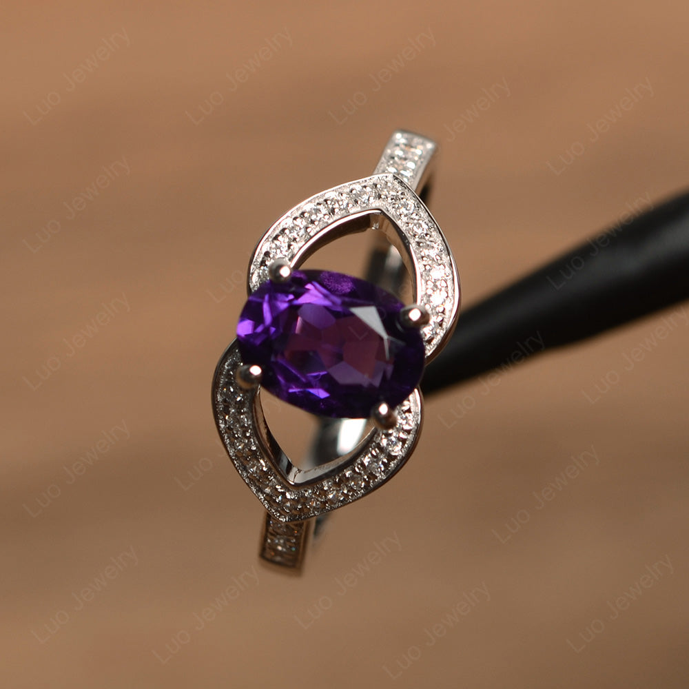 Oval Cut Amethyst Split Shank Ring White Gold - LUO Jewelry