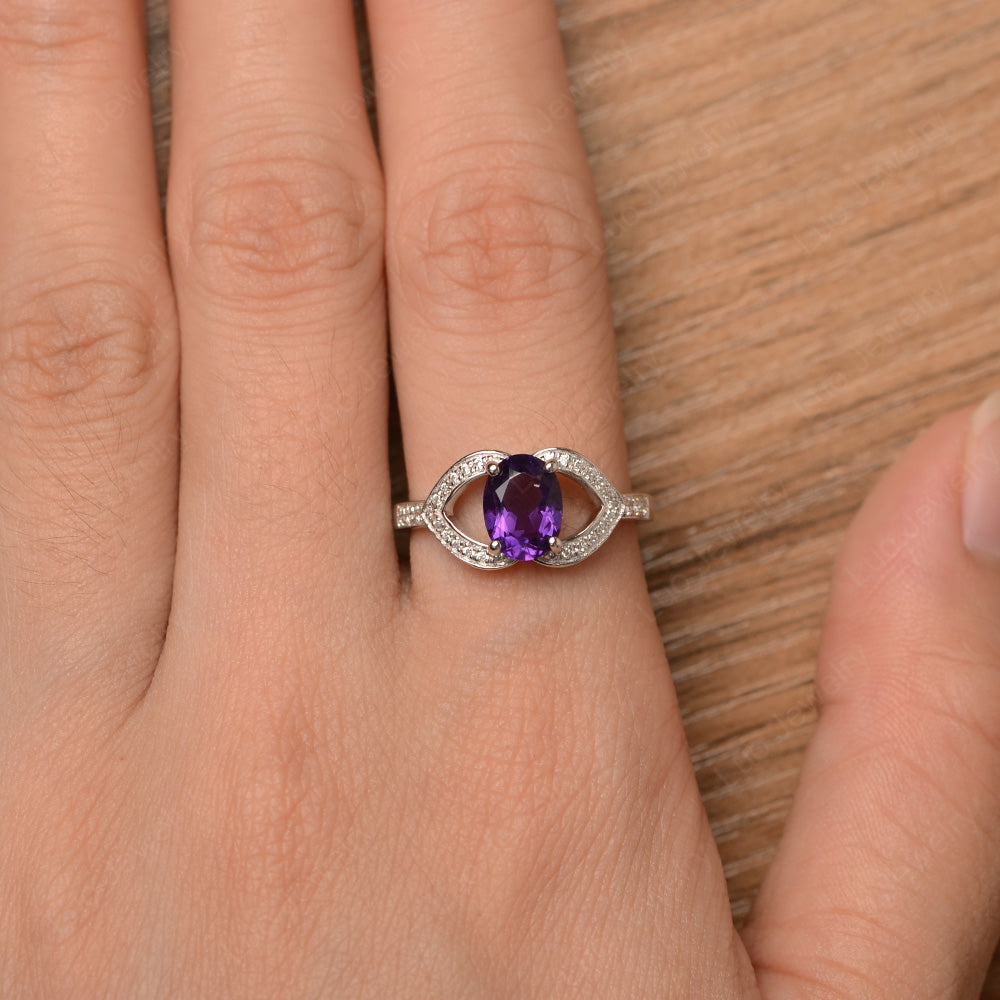 Oval Cut Amethyst Split Shank Ring White Gold - LUO Jewelry