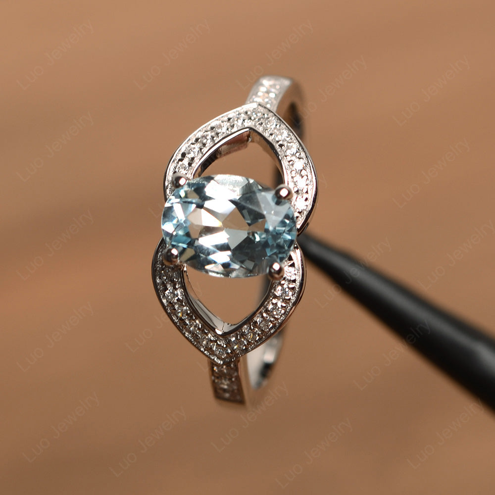 Oval Cut Aquamarine Split Shank Ring White Gold - LUO Jewelry