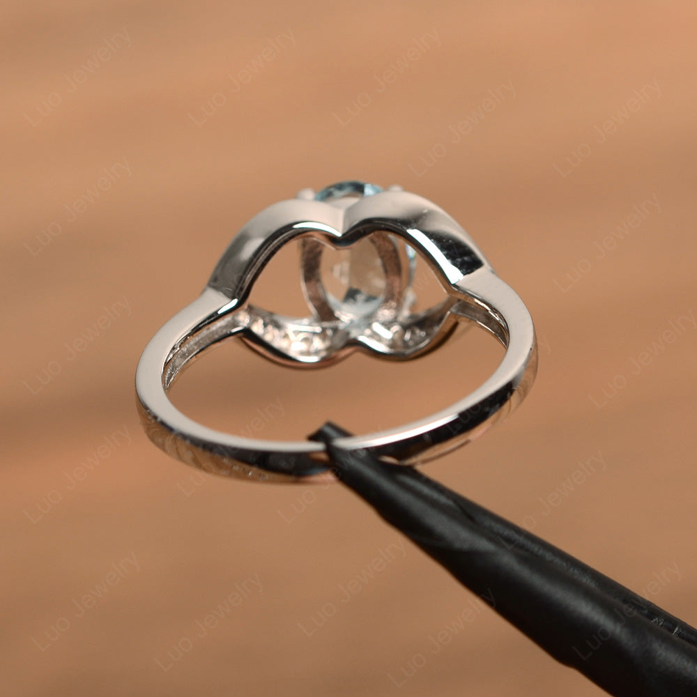 Oval Cut Aquamarine Split Shank Ring White Gold - LUO Jewelry