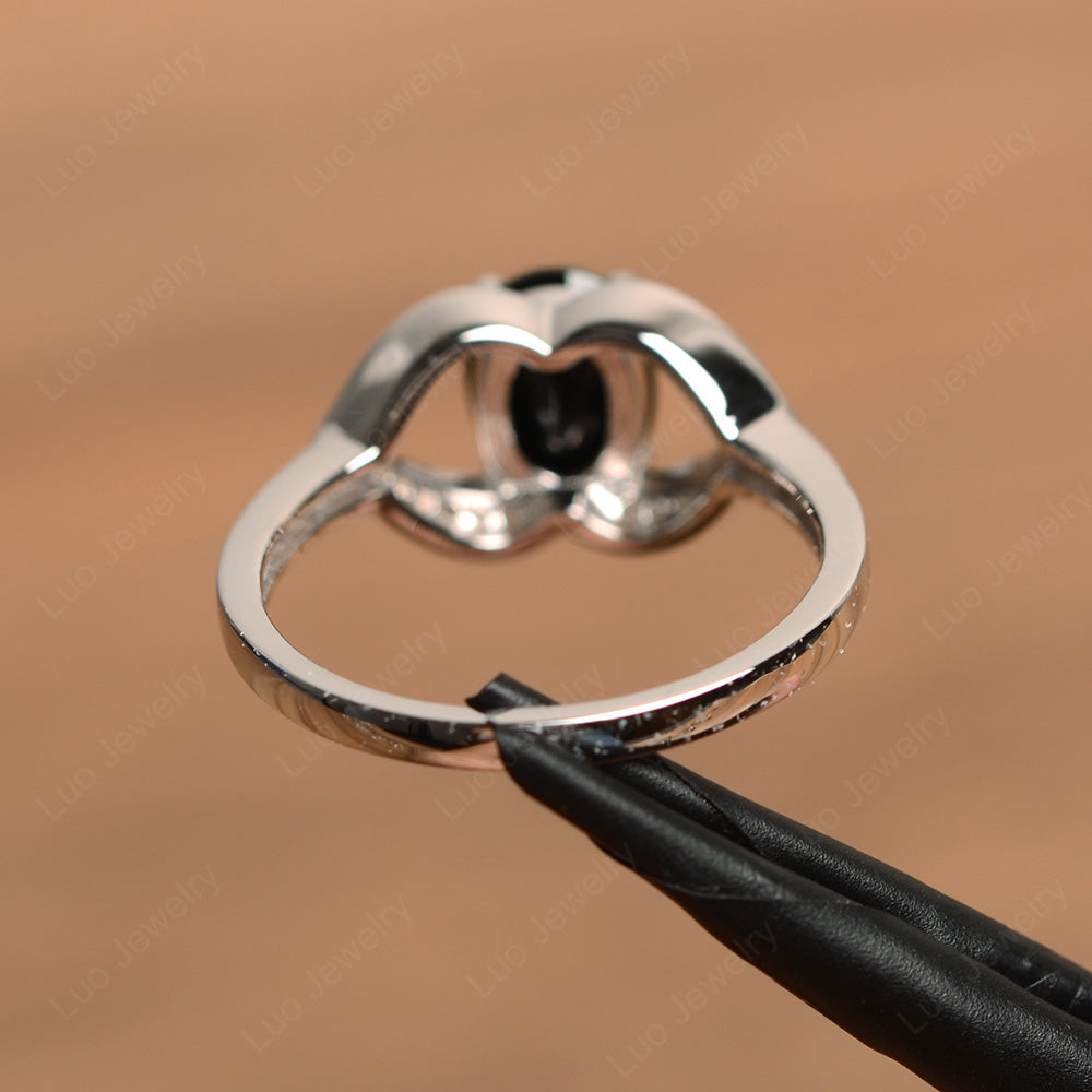 Oval Cut Black Stone Split Shank Ring White Gold - LUO Jewelry