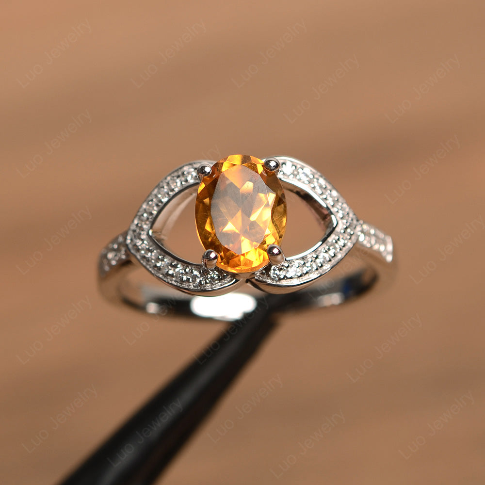 Oval Cut Citrine Split Shank Ring White Gold - LUO Jewelry