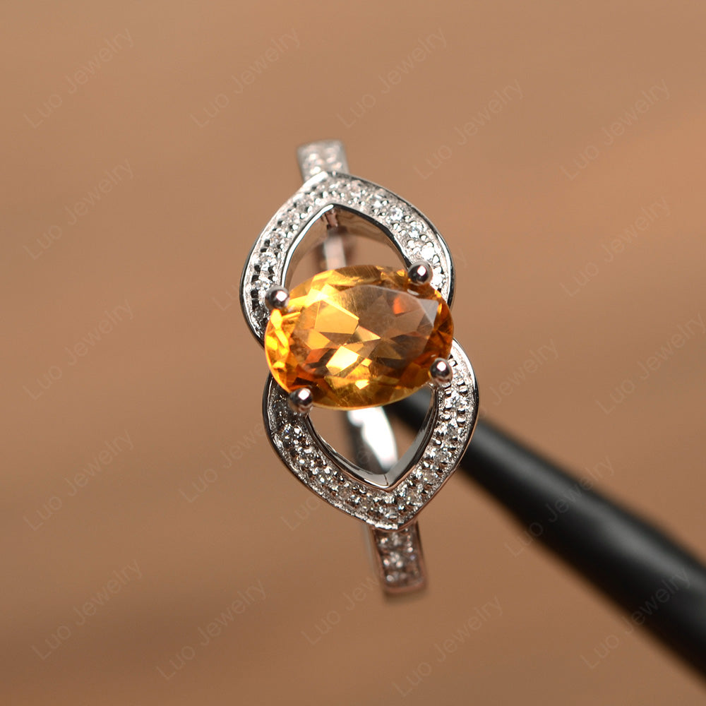 Oval Cut Citrine Split Shank Ring White Gold - LUO Jewelry