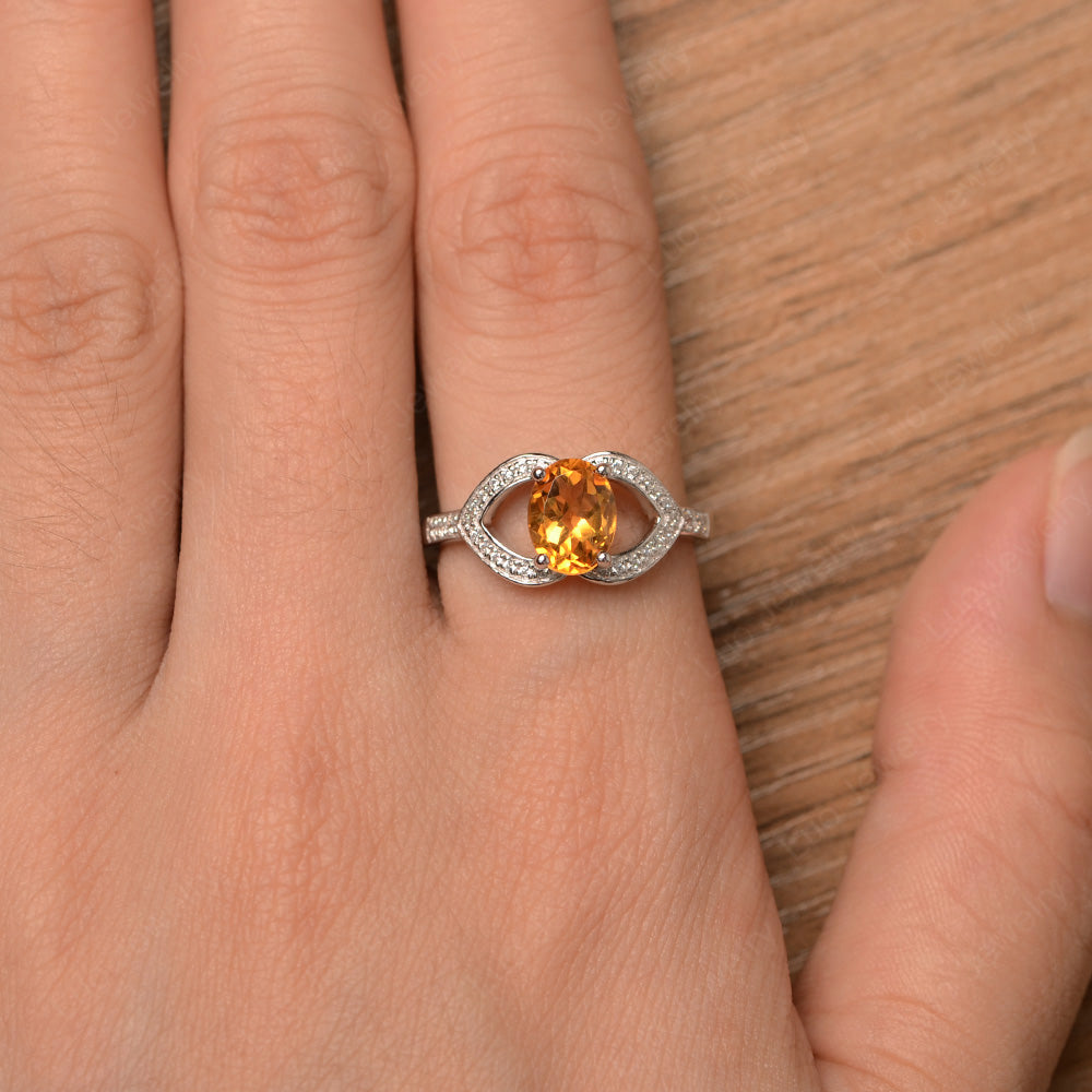 Oval Cut Citrine Split Shank Ring White Gold - LUO Jewelry