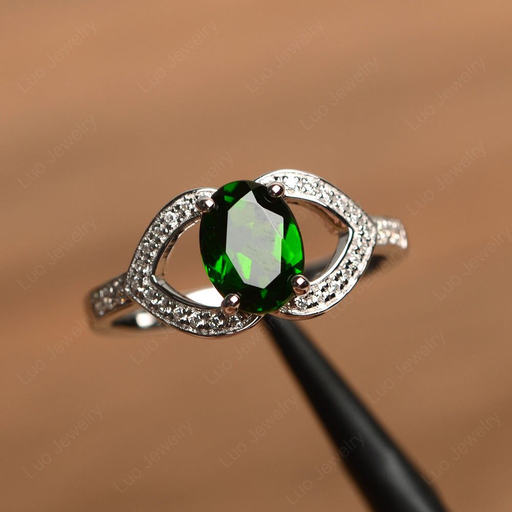 Oval Cut Diopside Split Shank Ring White Gold - LUO Jewelry