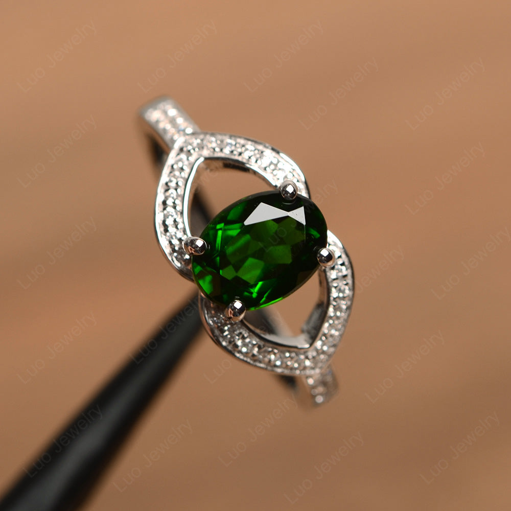 Oval Cut Diopside Split Shank Ring White Gold - LUO Jewelry