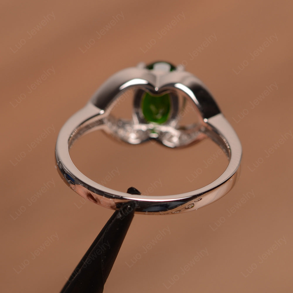 Oval Cut Diopside Split Shank Ring White Gold - LUO Jewelry