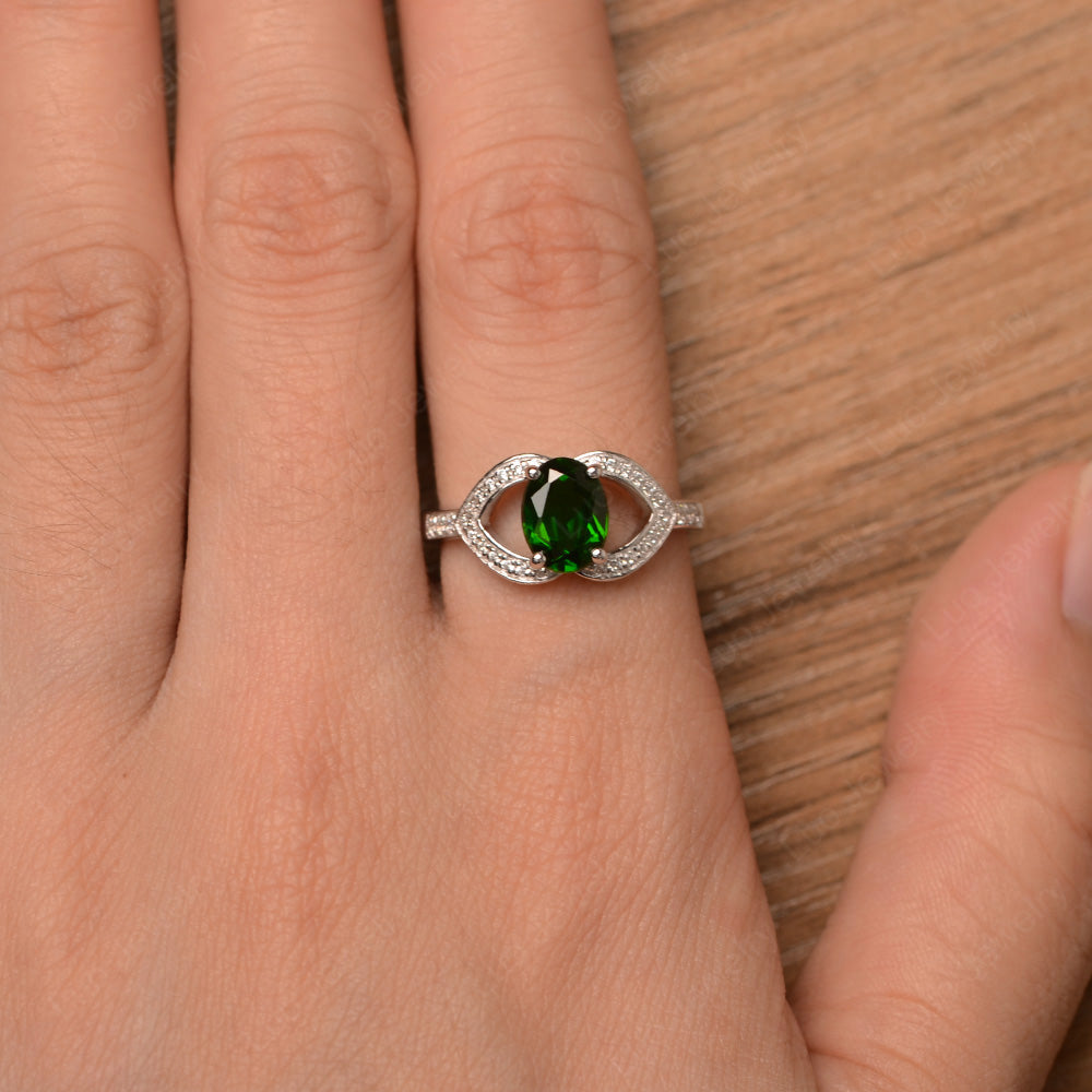 Oval Cut Diopside Split Shank Ring White Gold - LUO Jewelry