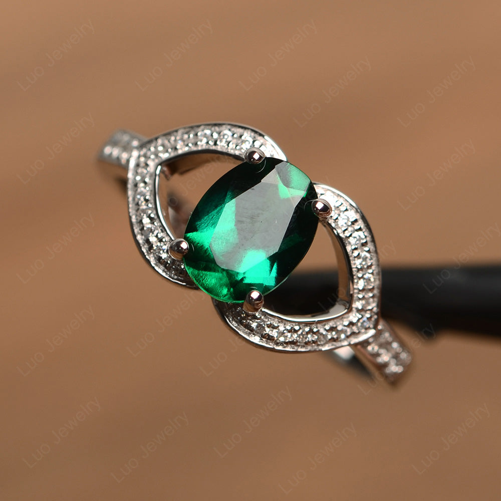 Oval Cut Lab Emerald Split Shank Ring White Gold - LUO Jewelry