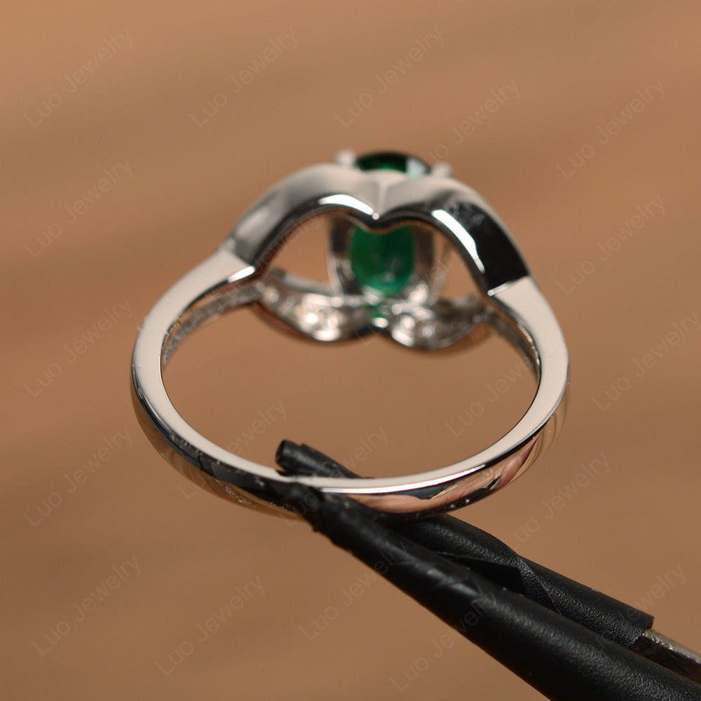 Oval Cut Lab Emerald Split Shank Ring White Gold - LUO Jewelry