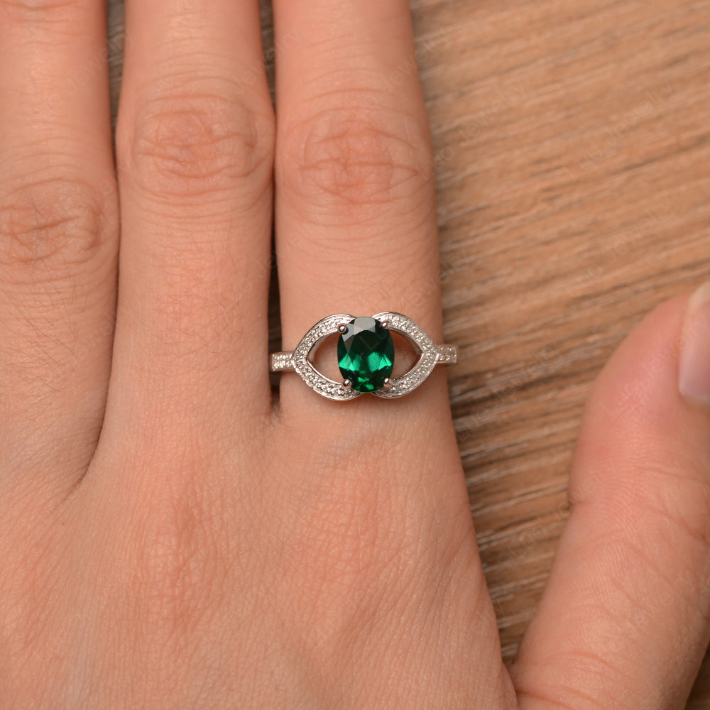 Oval Cut Lab Emerald Split Shank Ring White Gold - LUO Jewelry