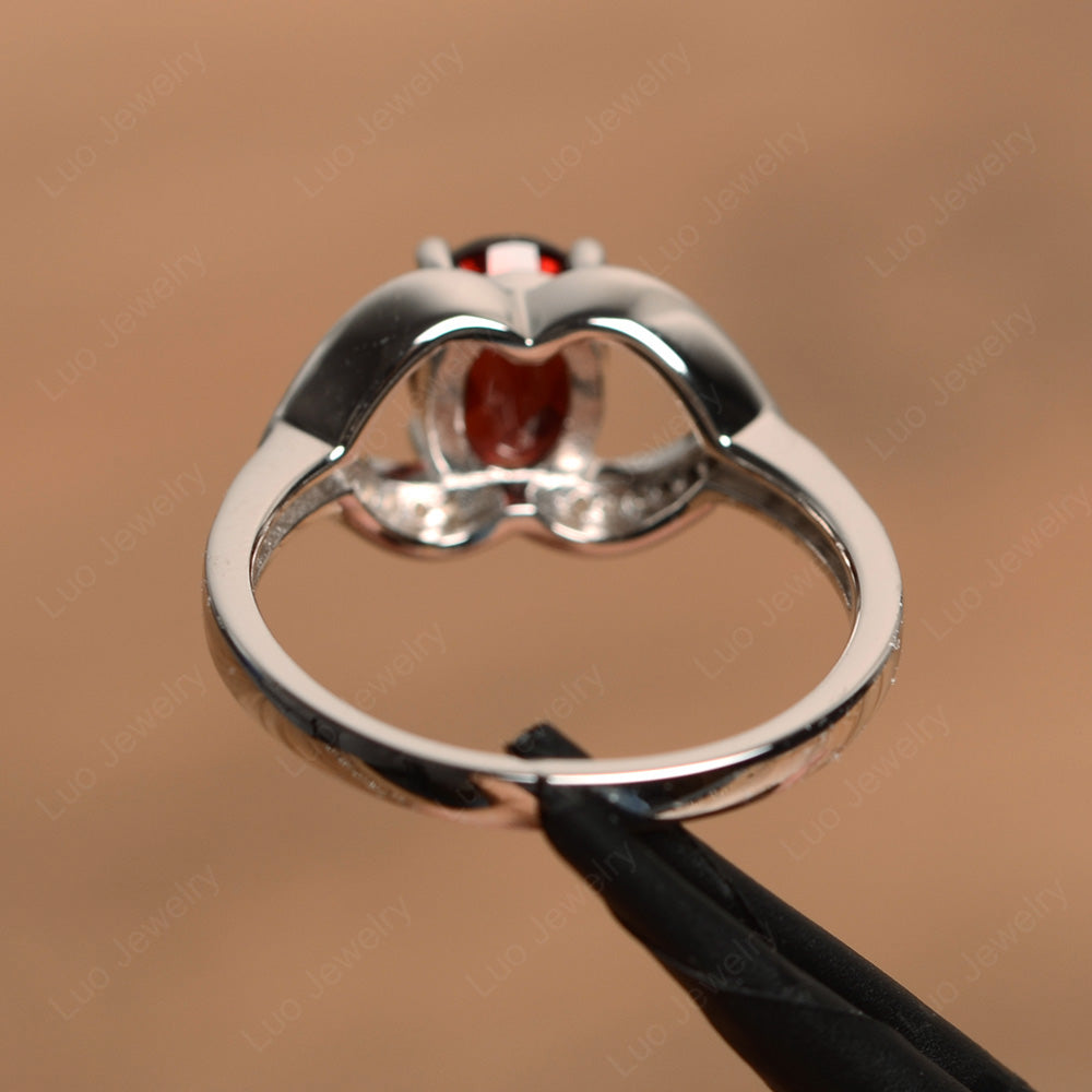Oval Cut Garnet Split Shank Ring White Gold - LUO Jewelry