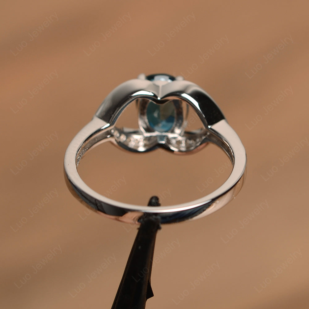 Oval Cut London Blue Topaz Split Shank Ring White Gold - LUO Jewelry