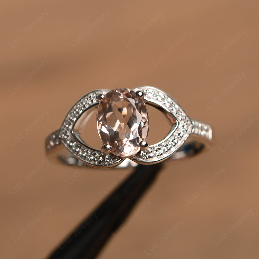 Oval Cut Morganite Split Shank Ring White Gold - LUO Jewelry