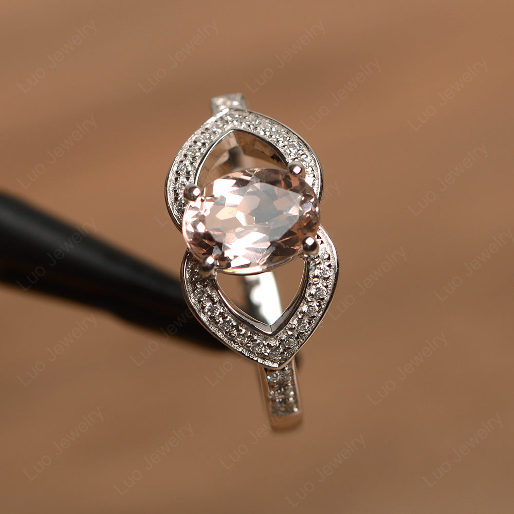 Oval Cut Morganite Split Shank Ring White Gold - LUO Jewelry