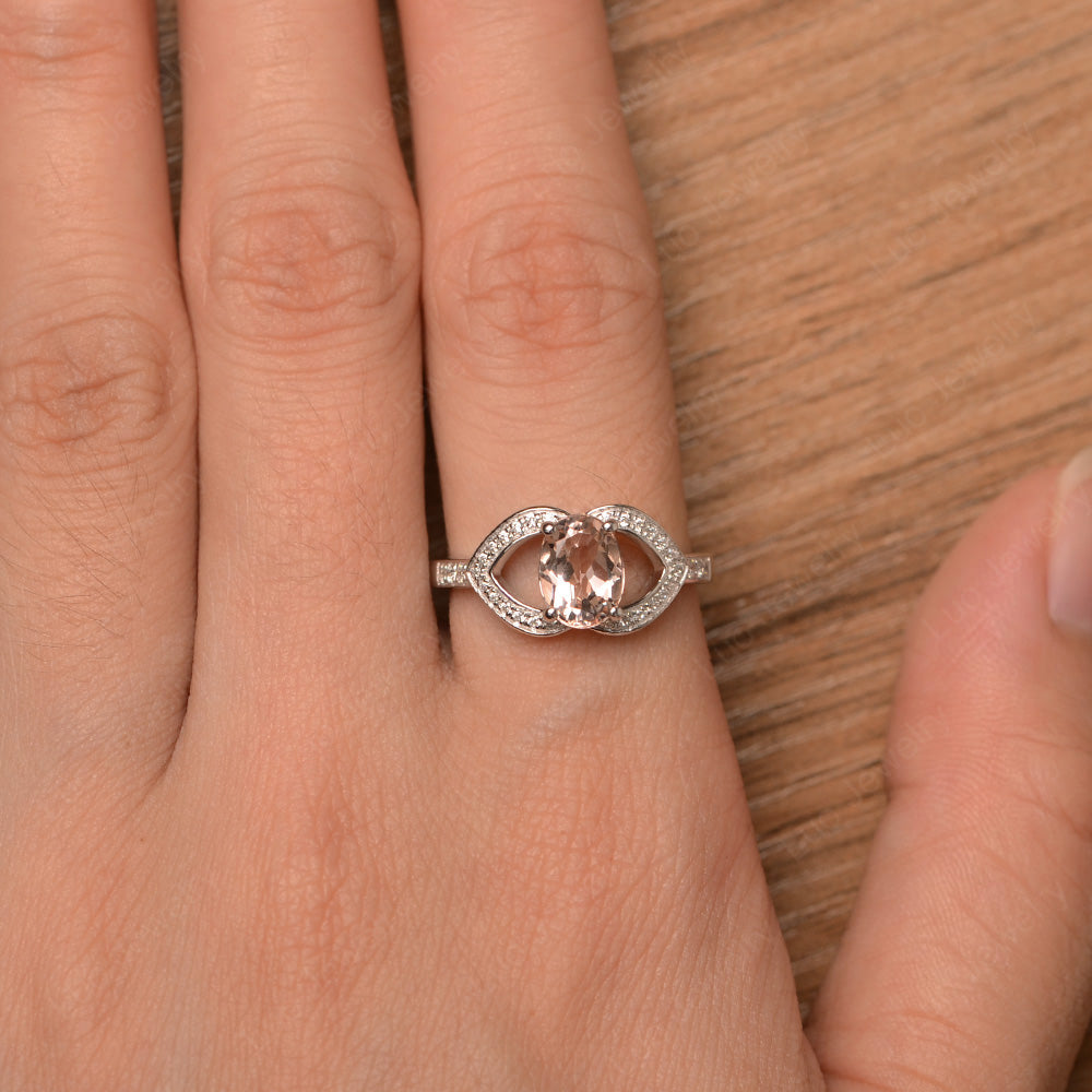 Oval Cut Morganite Split Shank Ring White Gold - LUO Jewelry