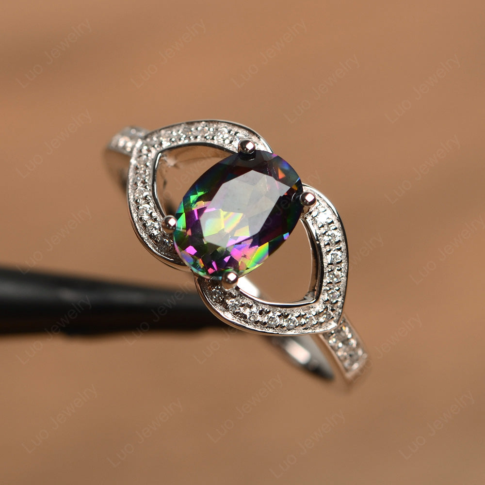 Oval Cut Mystic Topaz Split Shank Ring White Gold - LUO Jewelry