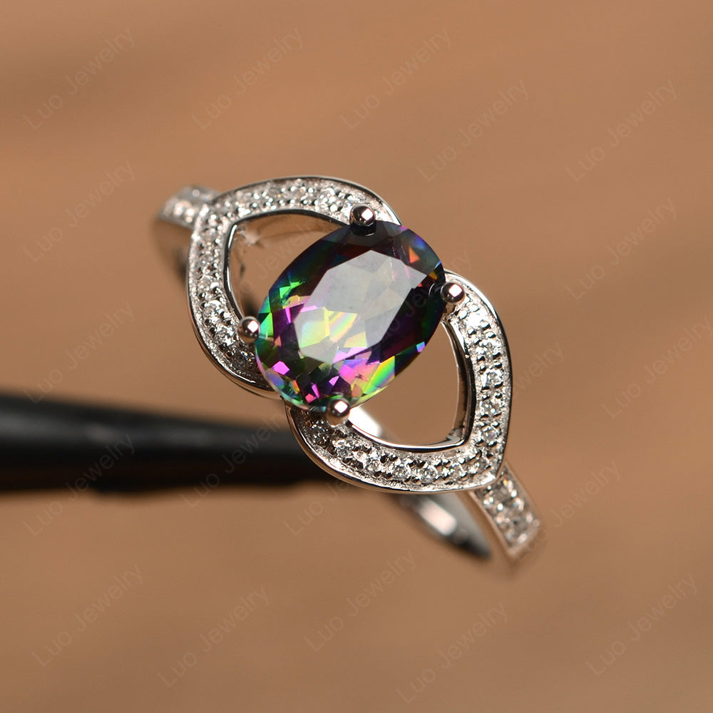 Oval Cut Mystic Topaz Split Shank Ring White Gold - LUO Jewelry