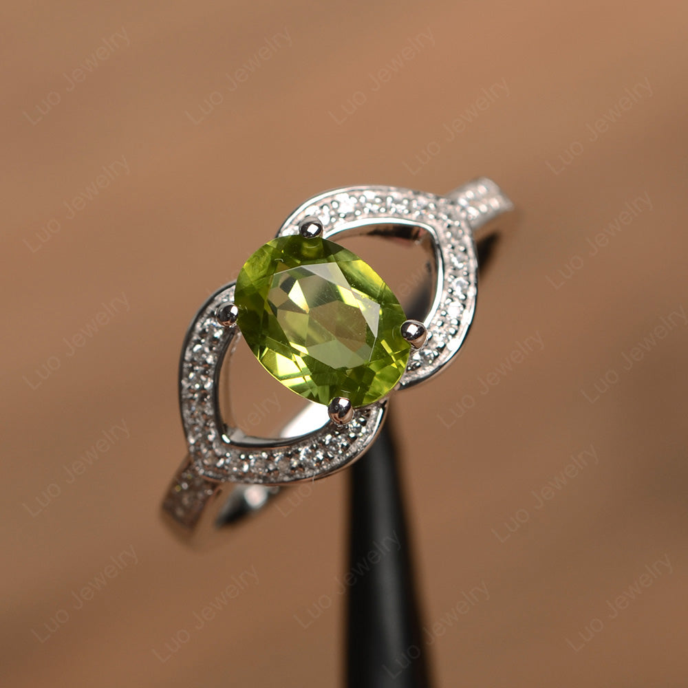 Oval Cut Peridot Split Shank Ring White Gold - LUO Jewelry