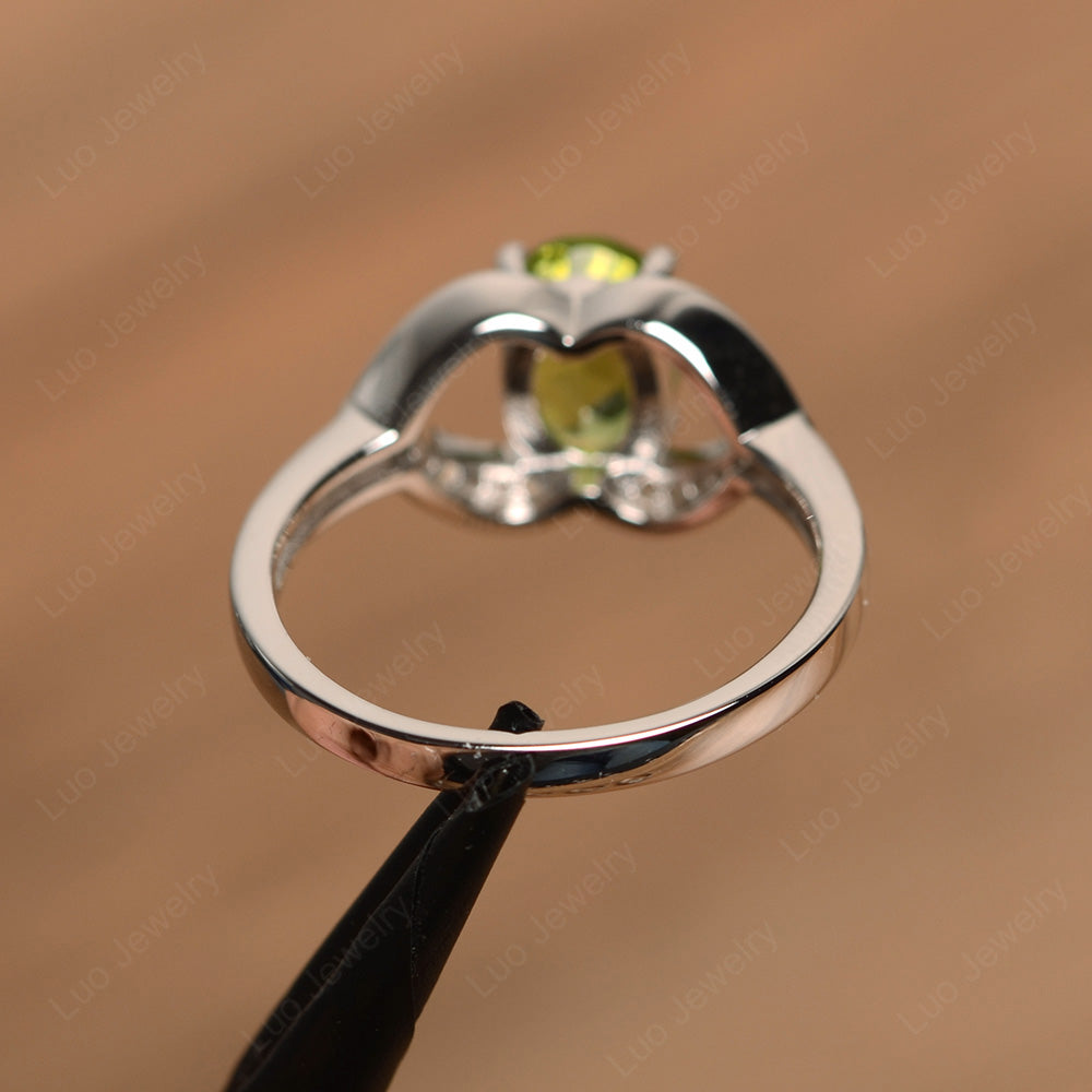 Oval Cut Peridot Split Shank Ring White Gold - LUO Jewelry
