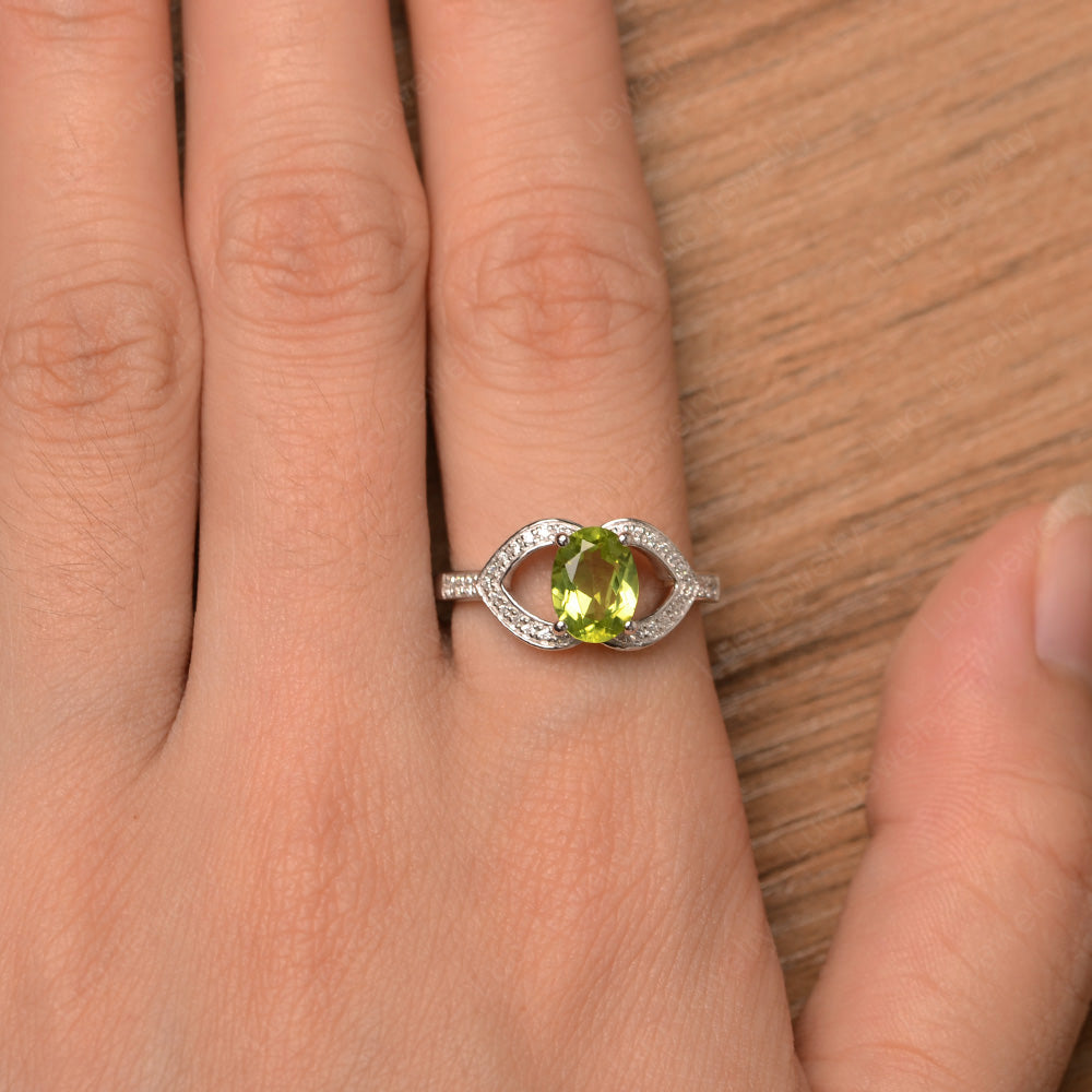 Oval Cut Peridot Split Shank Ring White Gold - LUO Jewelry