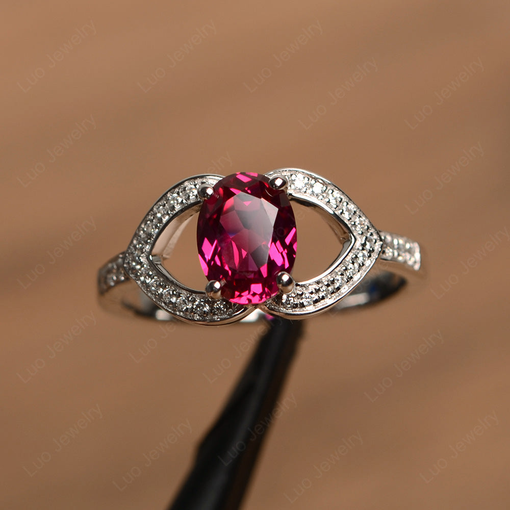 Oval Cut Ruby Split Shank Ring White Gold - LUO Jewelry