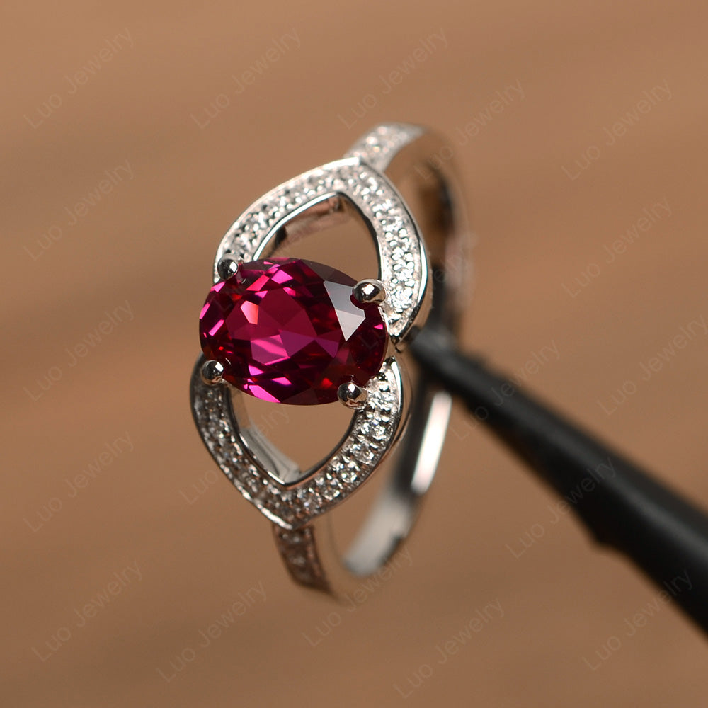 Oval Cut Ruby Split Shank Ring White Gold - LUO Jewelry