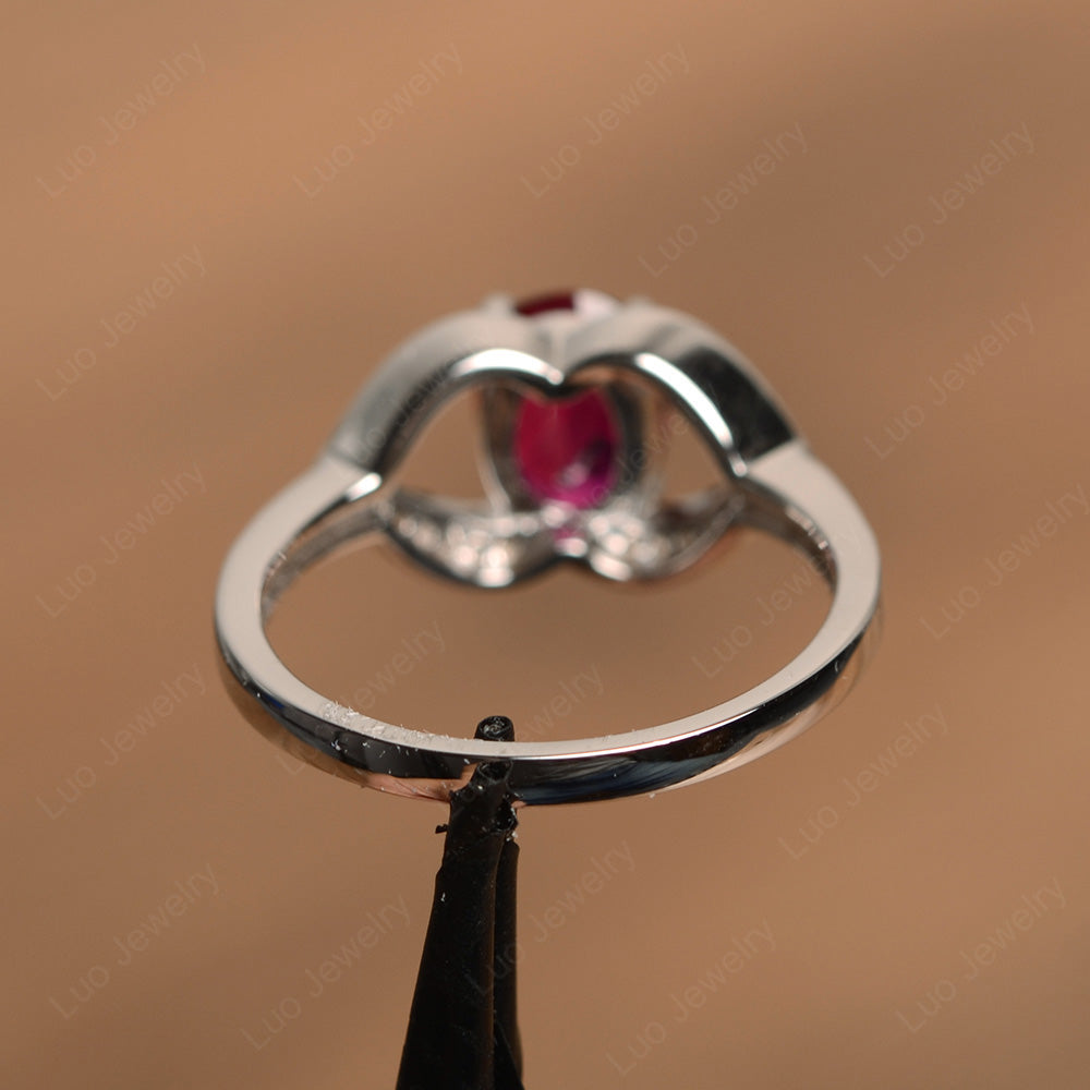 Oval Cut Ruby Split Shank Ring White Gold - LUO Jewelry