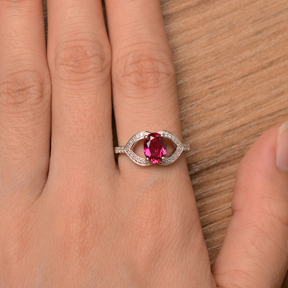 Oval Cut Ruby Split Shank Ring White Gold - LUO Jewelry