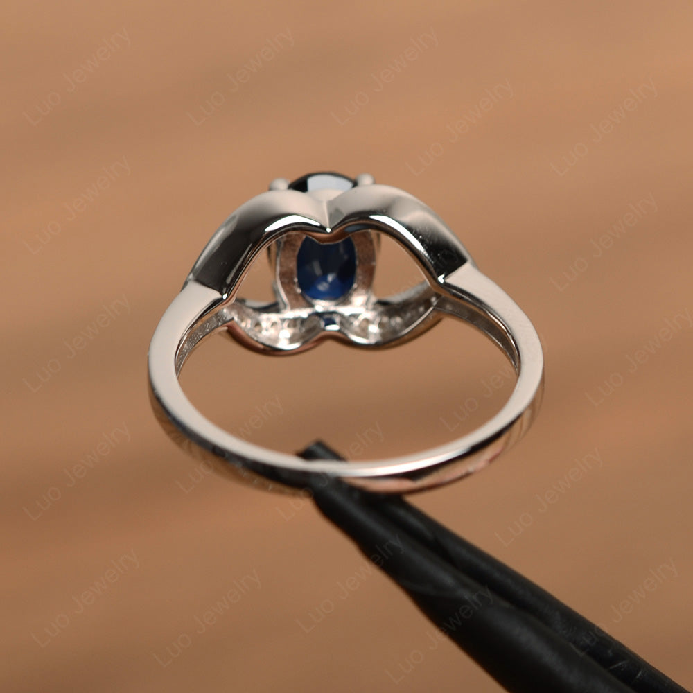 Oval Cut Lab Sapphire Split Shank Ring White Gold - LUO Jewelry