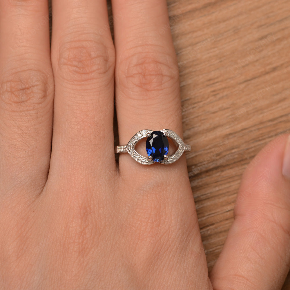 Oval Cut Lab Sapphire Split Shank Ring White Gold - LUO Jewelry
