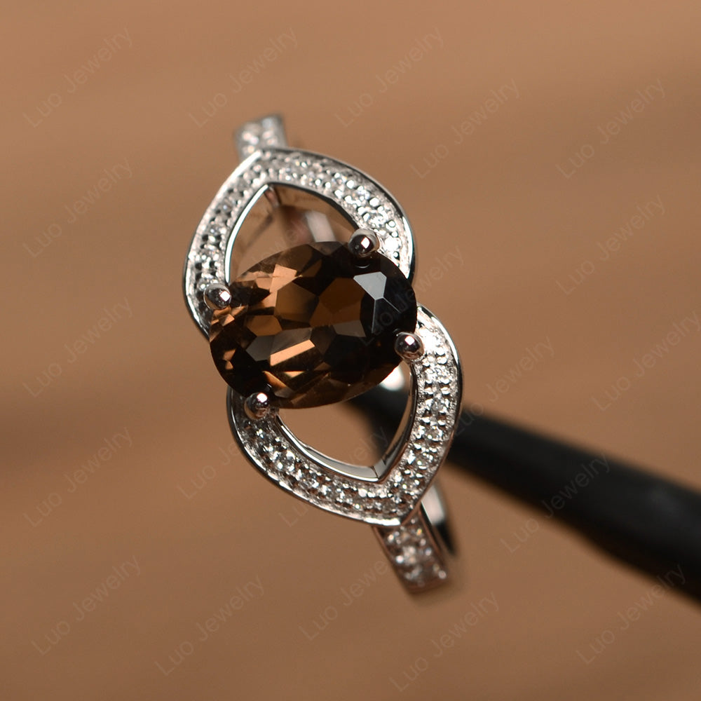 Oval Cut Smoky Quartz  Split Shank Ring White Gold - LUO Jewelry