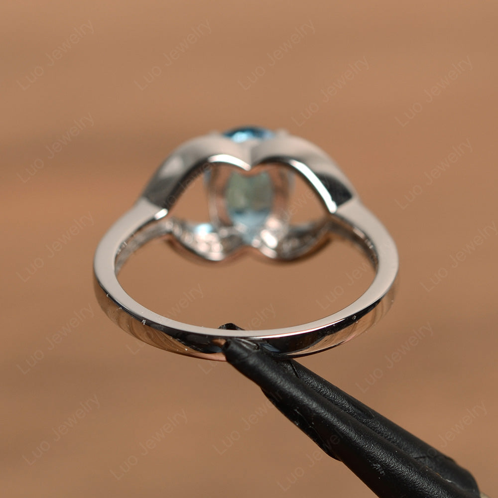 Oval Cut Swiss Blue Topaz Split Shank Ring White Gold - LUO Jewelry