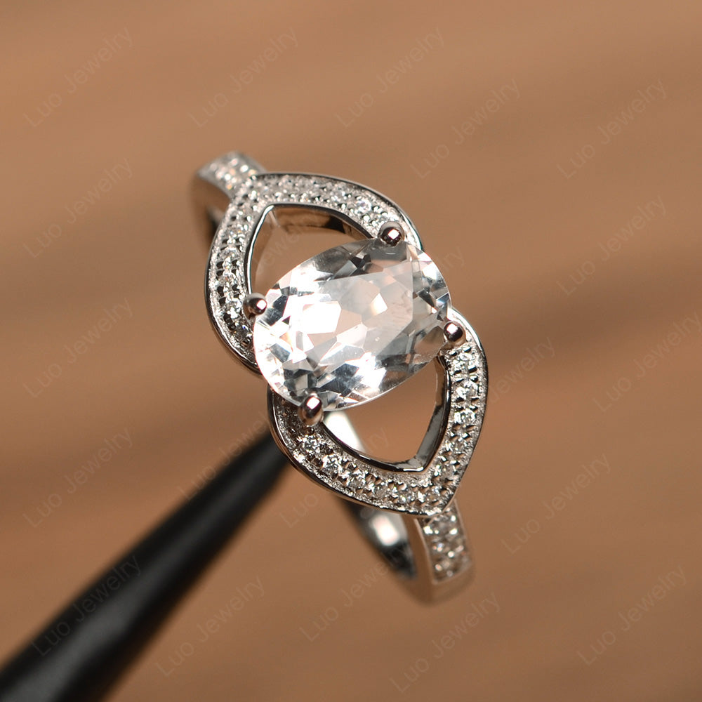 Oval Cut White Topaz Split Shank Ring White Gold - LUO Jewelry