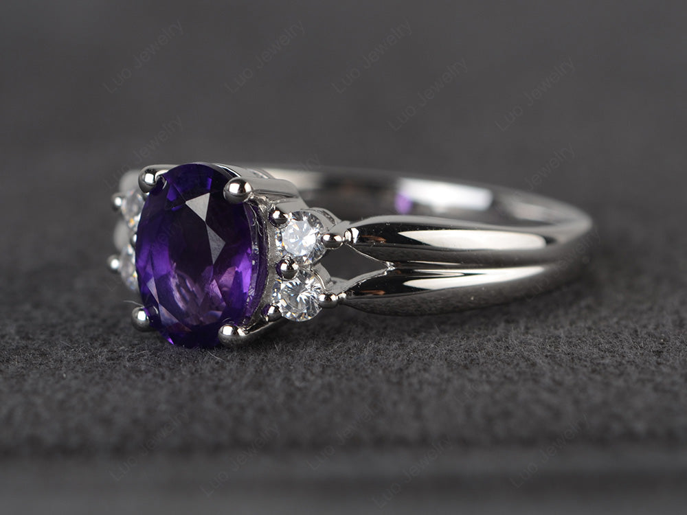 Oval Cut Amethyst Ring With Split Shank Gold - LUO Jewelry
