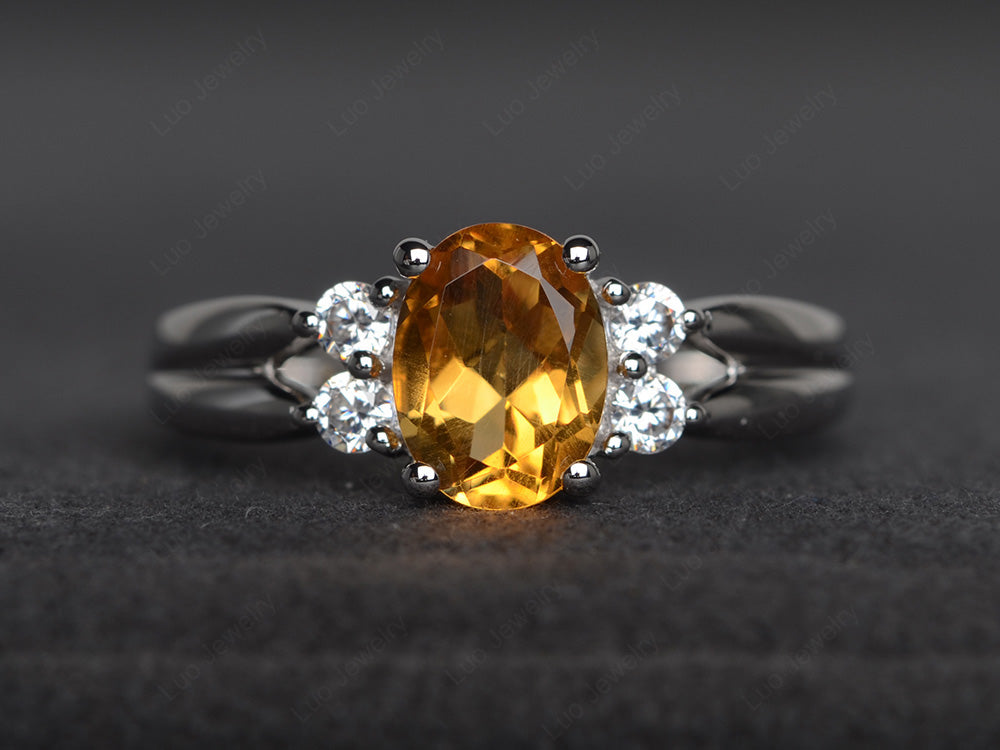 Oval Cut Citrine Ring With Split Shank Gold - LUO Jewelry