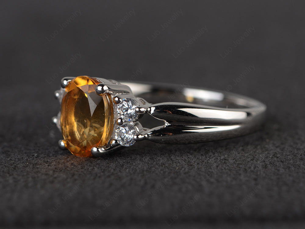 Oval Cut Citrine Ring With Split Shank Gold - LUO Jewelry
